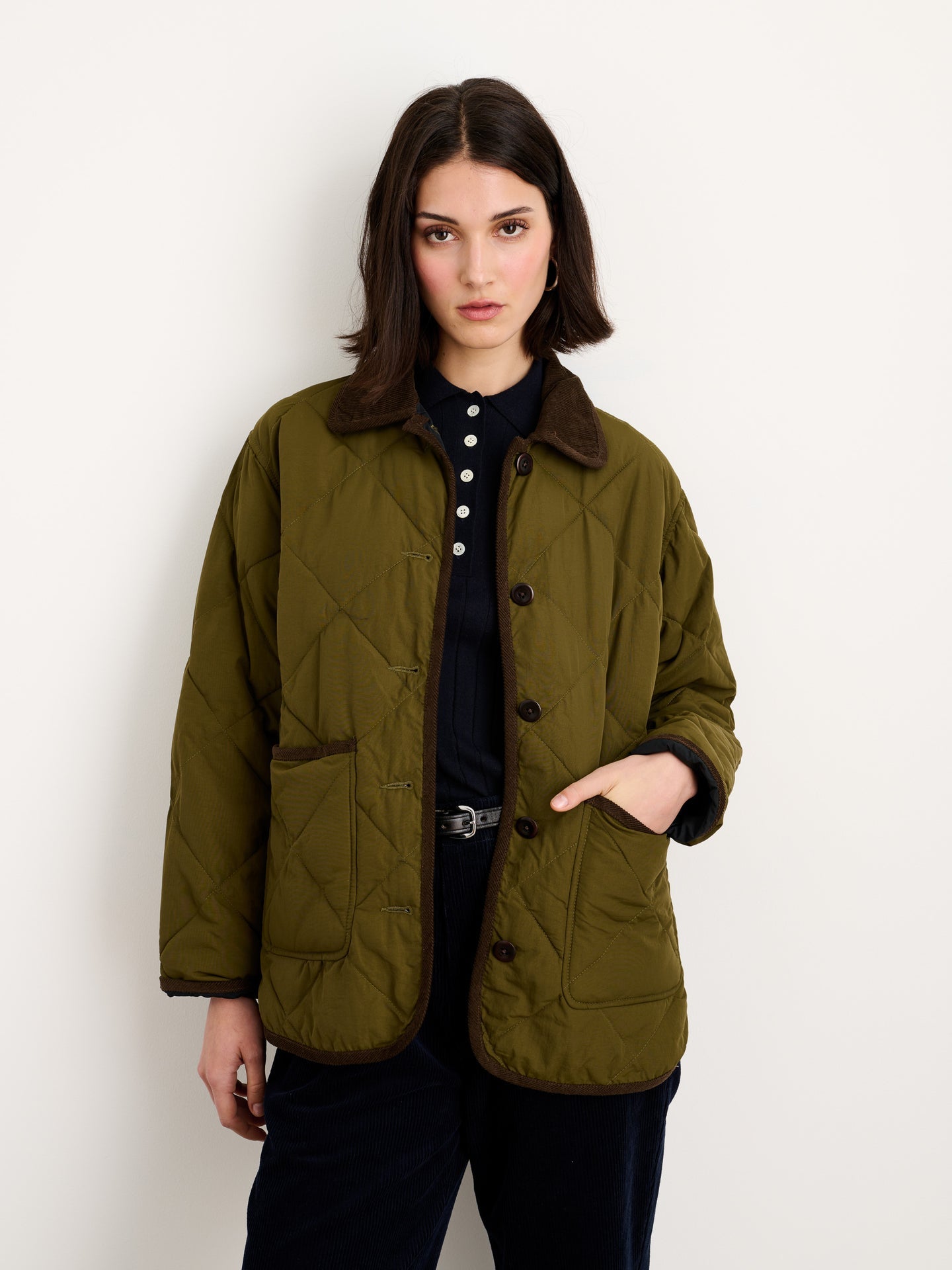 Quinn Quilted Jacket in Nylon - Military Green – Concrete + Water